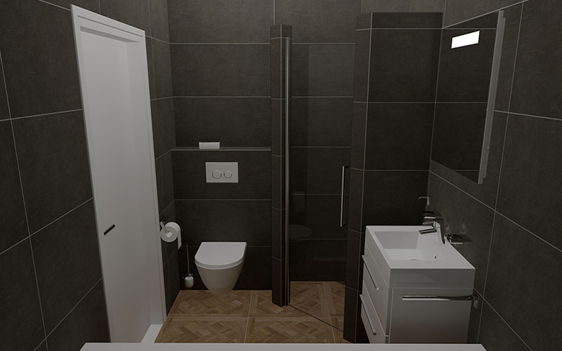 Badkamer Oudenbosch, donkere vloertegels op de wand Vloertegels In Badkamer ~ Badkamer Oudenbosch, donkere vloertegels op de wand