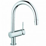 Grohe Minta 1-gats keukenkraan met draaibare ronde uitloop met uittrekbare handdouche chroom 32321000