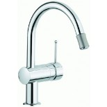 Grohe Minta 1-gats keukenkraan met draaibare ronde uitloop met uittrekbare perlator chroom 32918000