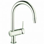 Grohe Minta 1-gats keukenkraan met draaibare ronde uitloop met uittrekbare handdouche steel 32321DC0